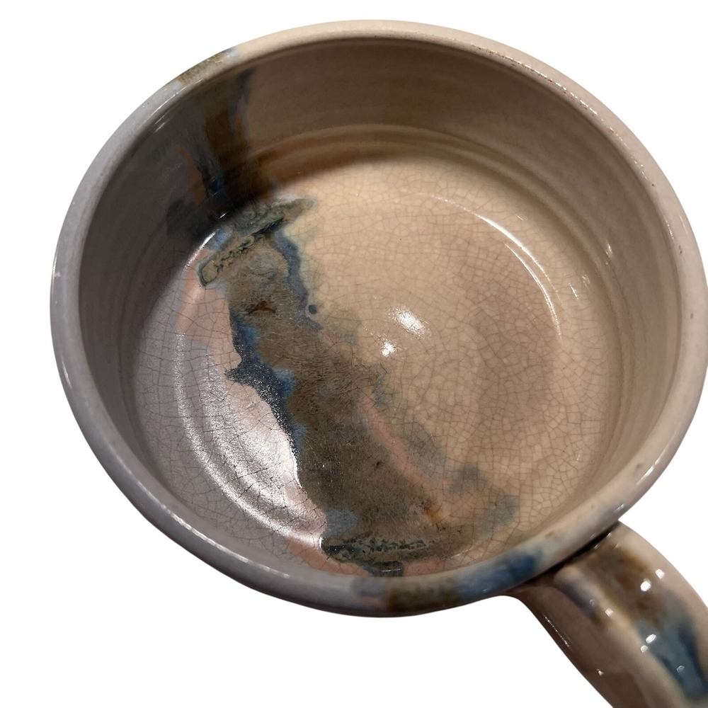 Drip Glaze Soup Mug Vintage- Signed Wilder-‎ Cappuccino Blue Green Neural 30 oz